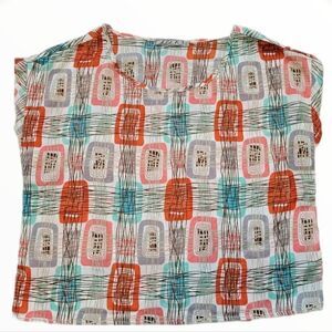 CHLOE K SHEER CAP SLEEVE DOLMAN ABSTRACT PRINT BLOUSE SZ. XL